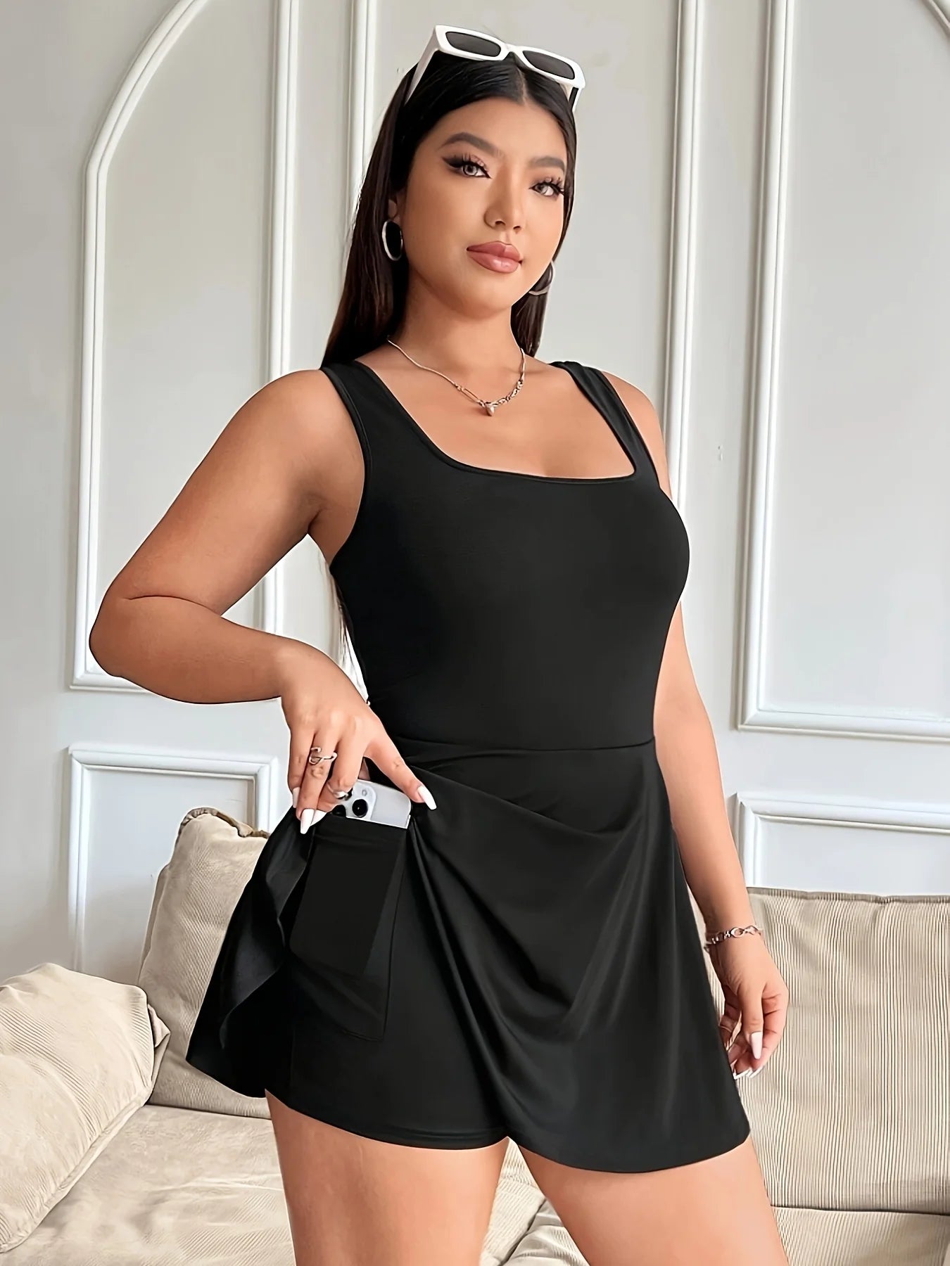 Women'S Solid Color Sleeveless Casual Sports Running Fitness Golf Dress